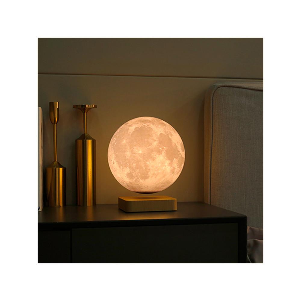 Globe lune 3d en levitation moonflight base bois clair 1